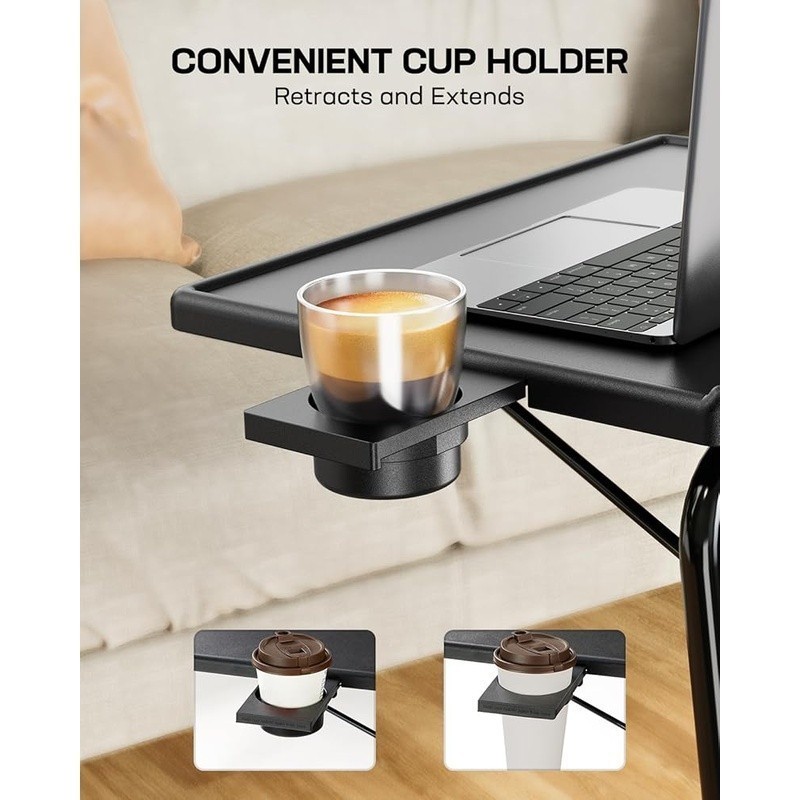 Adjustable Folding TV Tray W/ Cup Holder Multipurpose Workstation Space Saving