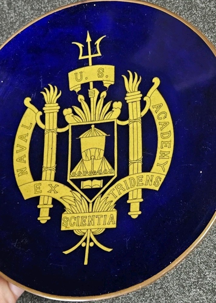 Rare Antique Solid Brass & Enameled U.S. Naval Academy Crest Commerative Plate