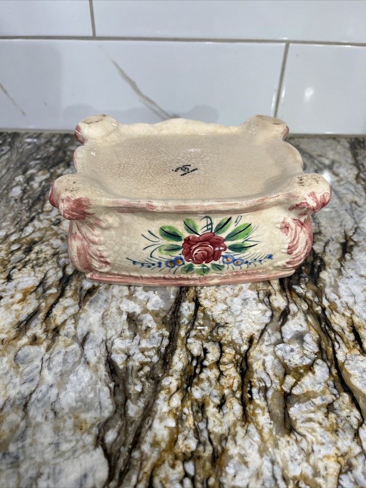 Vintage MIYATA Cream Pink Blue Green Rectangular PlanterMade Japan Hand Painted