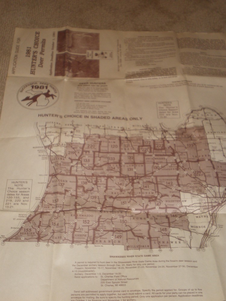 1 Each: APPLICATION GUIDE FOR 1981 & 1982 HUNTERS CHOICE Deer Permits with Maps