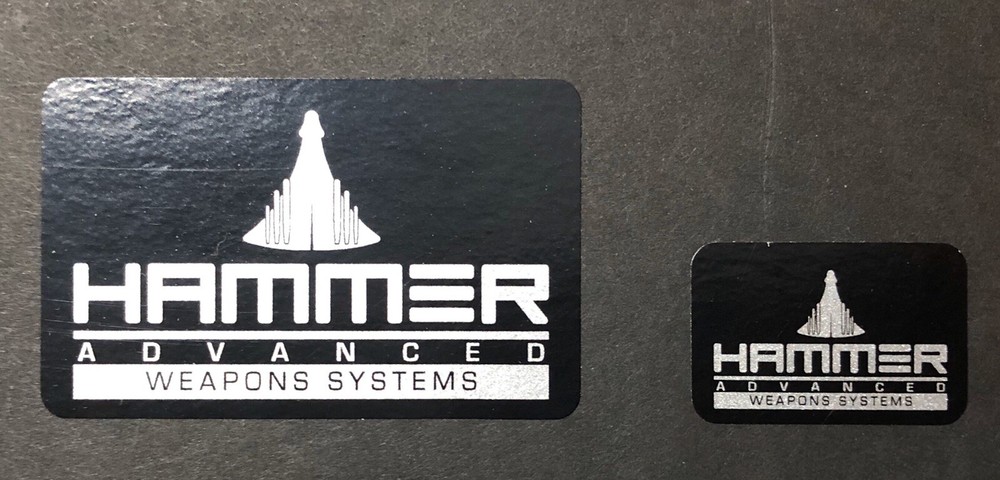 • HAMMER ADVANCED WEAPONS SYSTEMS • 3" METALLIC SILVER PROP DECALS • IRON MAN •