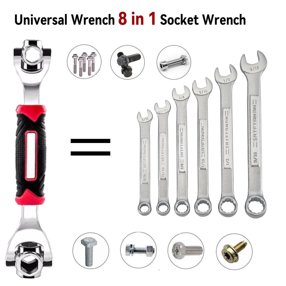Universal 8 in 1 Socket Wrench Multi-function Tool with 360° Rotating Head, S...