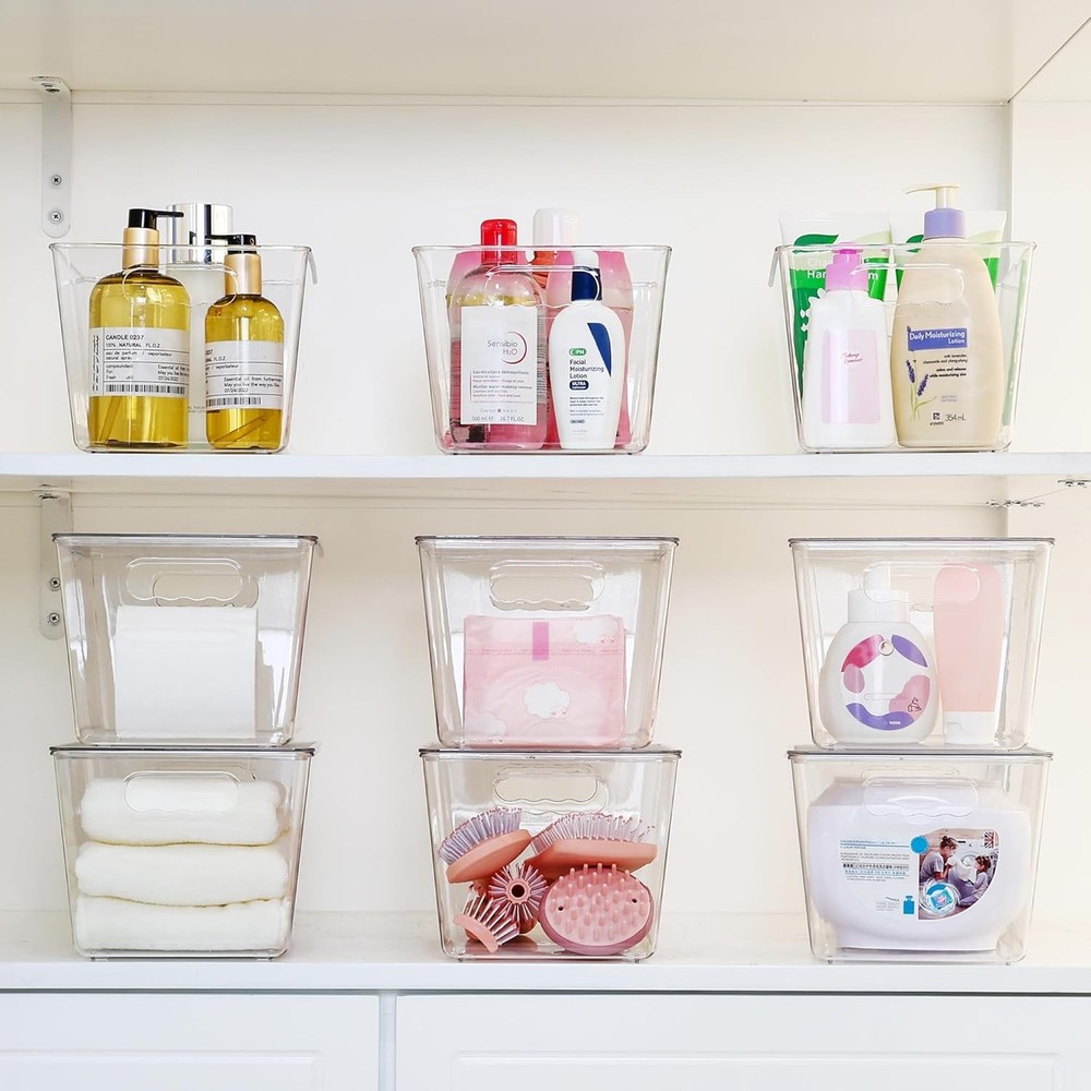 6-Pack Clear Stackable Storage Bins w Lids Large Plastic Organizer