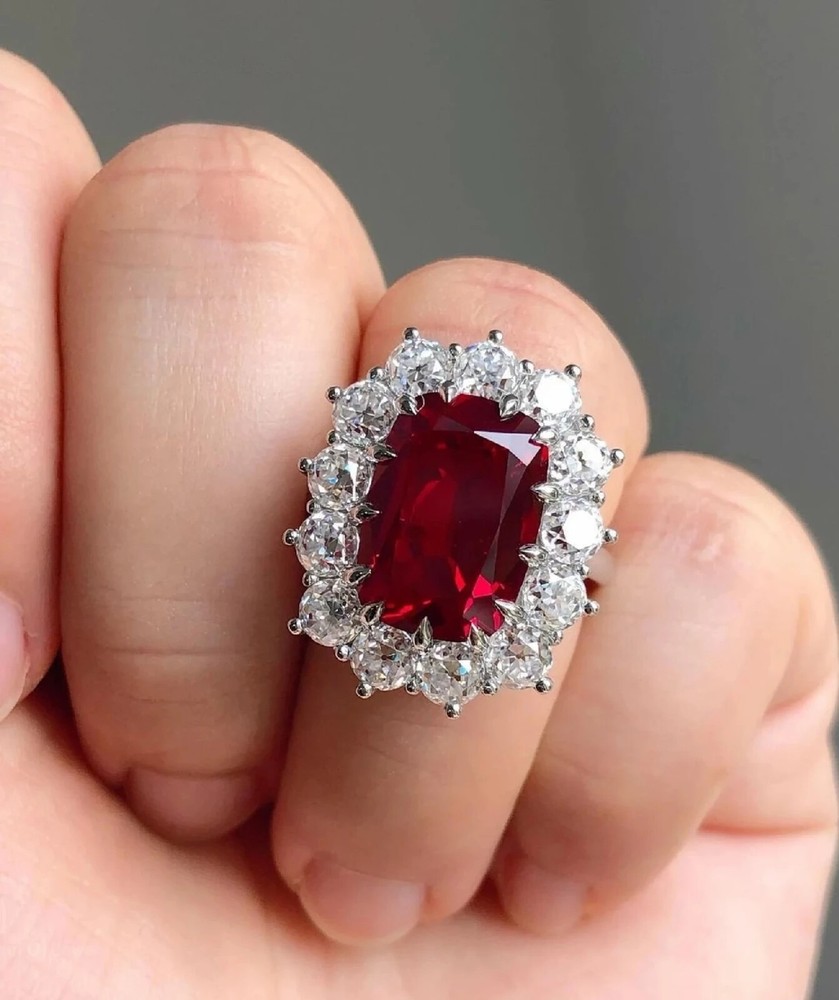 4.72 Ct Cushion Natural Ruby Diamond Engagement Ring 14K Solid White Gold Size 6