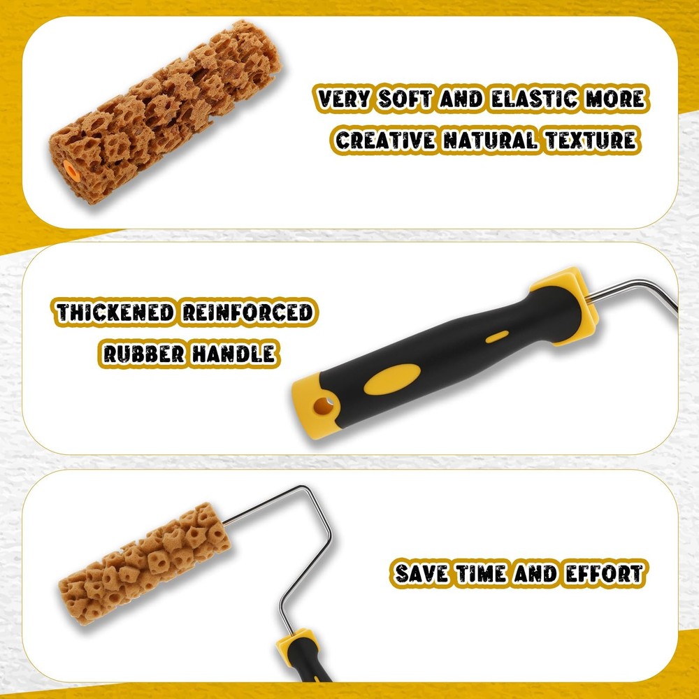 Texture Sponge Paint Rollers Kit, Pattern Roller Brush, Brown