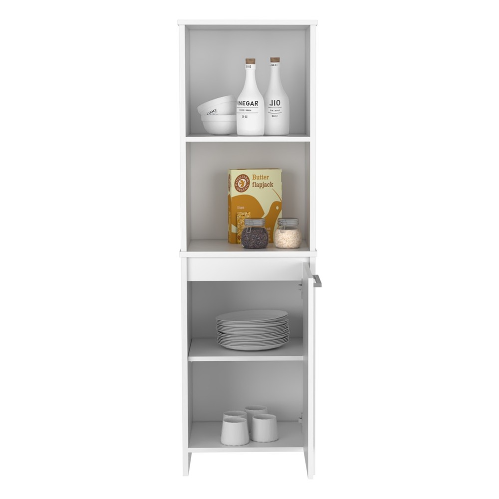 Eiffel Kitchen Pantry, Two External Shelves, Single Door Cabinet, Two Interior