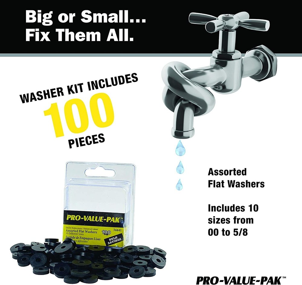 DANCO Assorted Flat Washer PRO Set, Black, 100-Piece (34441)