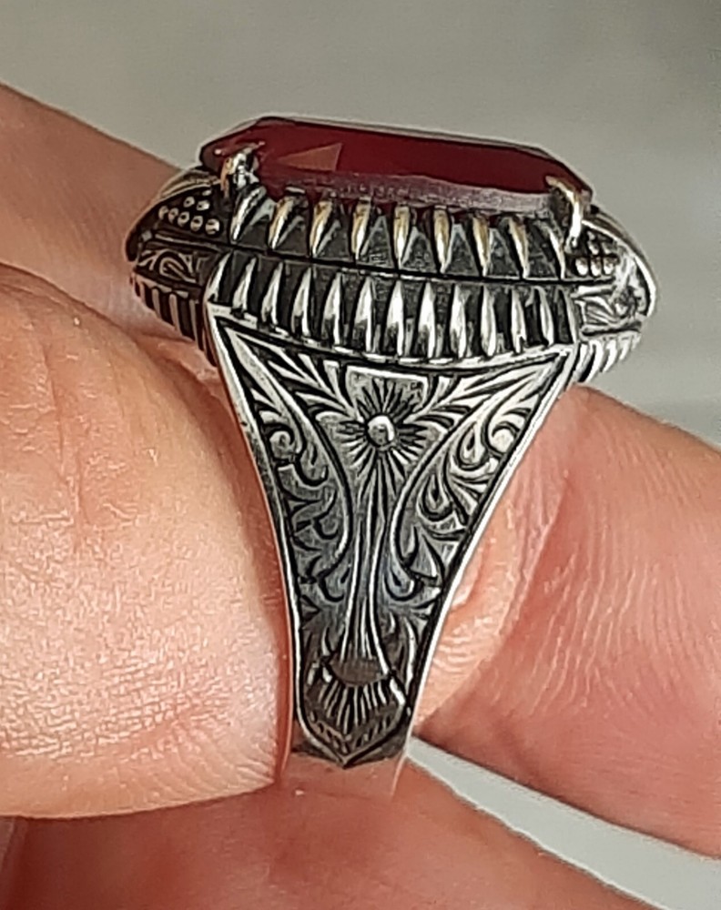 Men 925 Silver Ring Solitaire Ruby Spinel Ring Man Sterling $