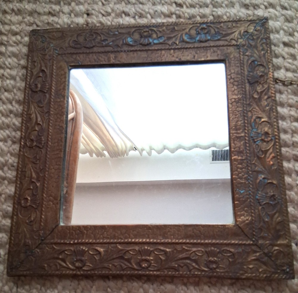 Antique Arts & Crafts Copper Repousse Mirror C1900's
