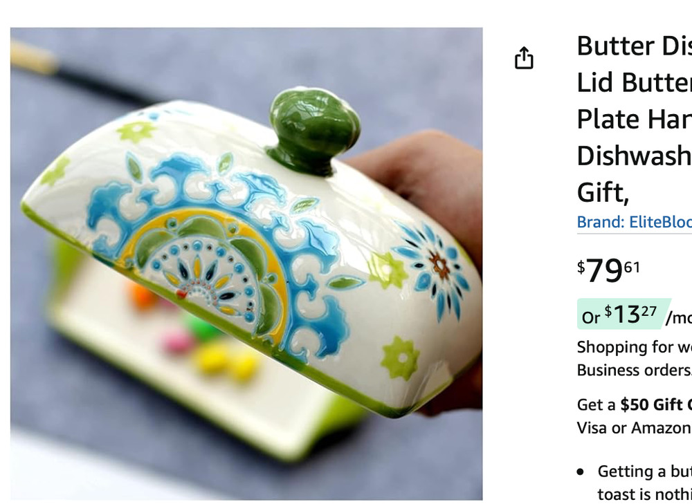 Ceramic Butter dish with Lid Hand Painted