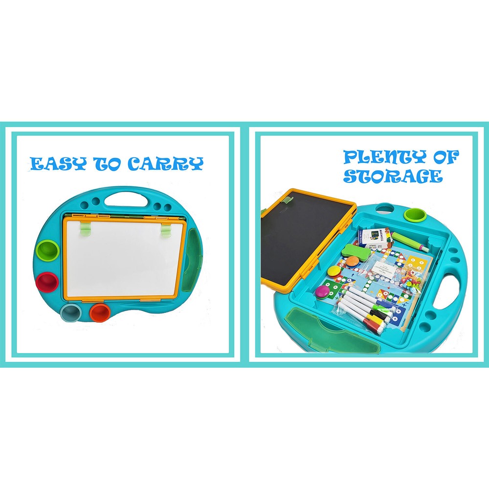 Kids 4 in 1 Foldable Art Easel Set Double Sided Whiteboard Chalkboard Boad Game