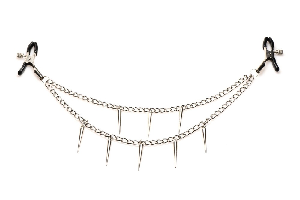 Master Series Daggers Double Chain Nipple Clamps - Silver