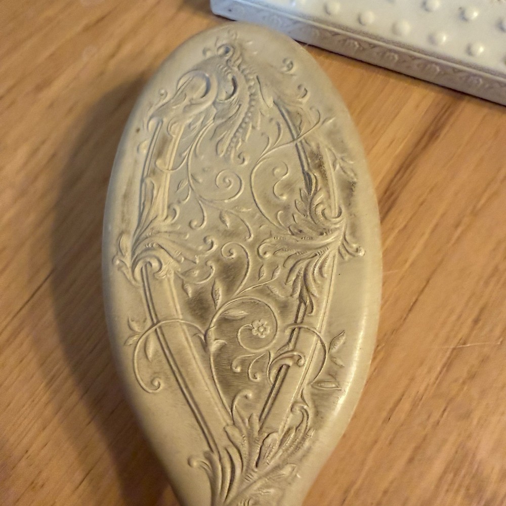 Fancy Vanity Victorian Celluloid Embossed Box with Comb Brush *READ*