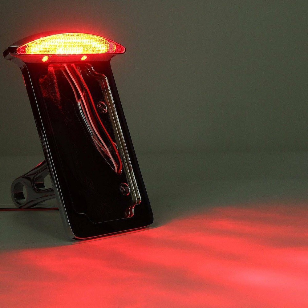 Chrome Motorcycle Side Mount License Plate Holder Bracket w/ LED Tail Light