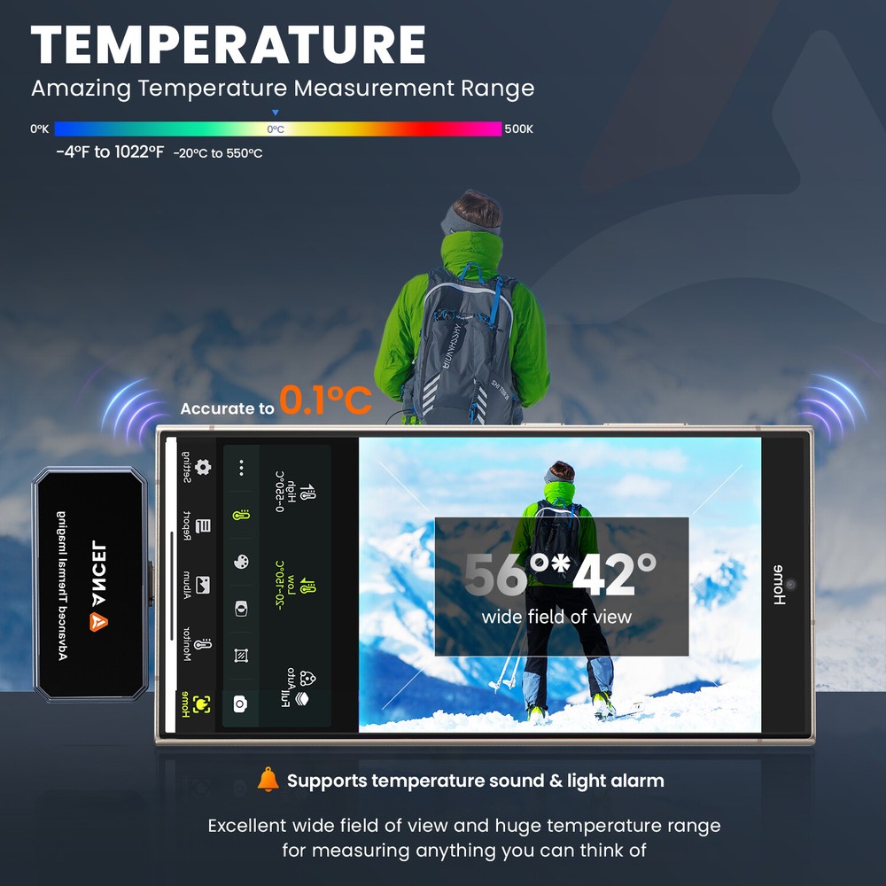 ANCEL Thermal Imaging Camera for IOS 256x192 IR Resolution 25Hz Refresh Rate