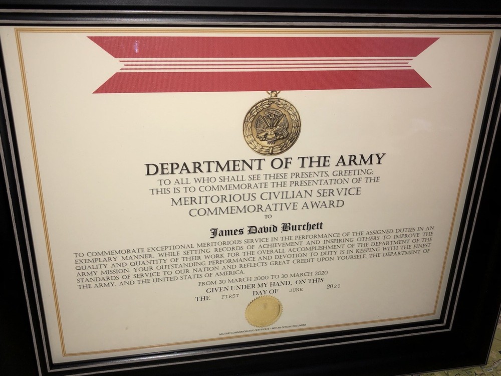 MERITORIOUS CIVILIAN SERVICE COMMEMORATIVE AWARD CERTIFICATE ~ Type-1