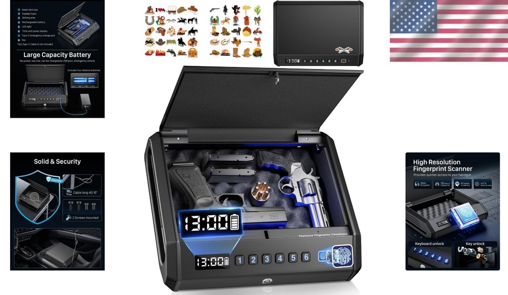 Robust Biometric Gun Lock Box - Silent Mode & Ample Storage for 2-4 Firearms