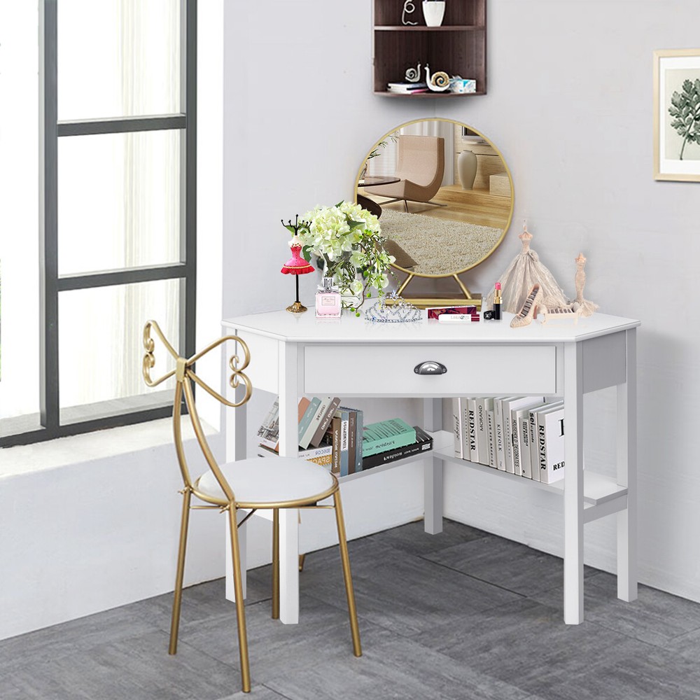 Topbuy Corner Computer DeskTable Wood Workstation Black/White