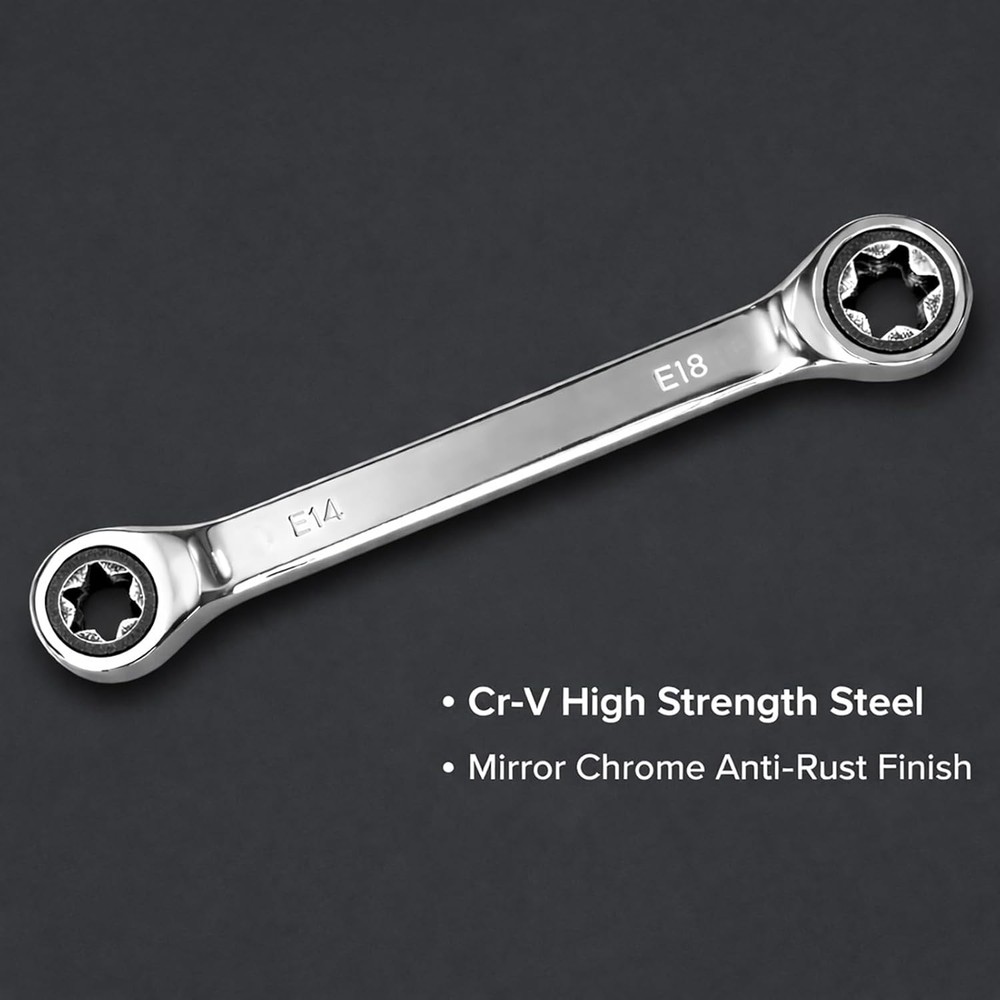 E-Torx Double Box Ratcheting Wrench Set, 4 Sets 72-Tooth Dual Head E6 E8 E10 ...