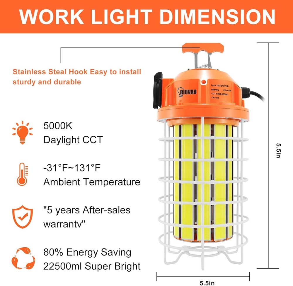 RIUVAO 150W LED Temporary Work Light 27250LM Daylight