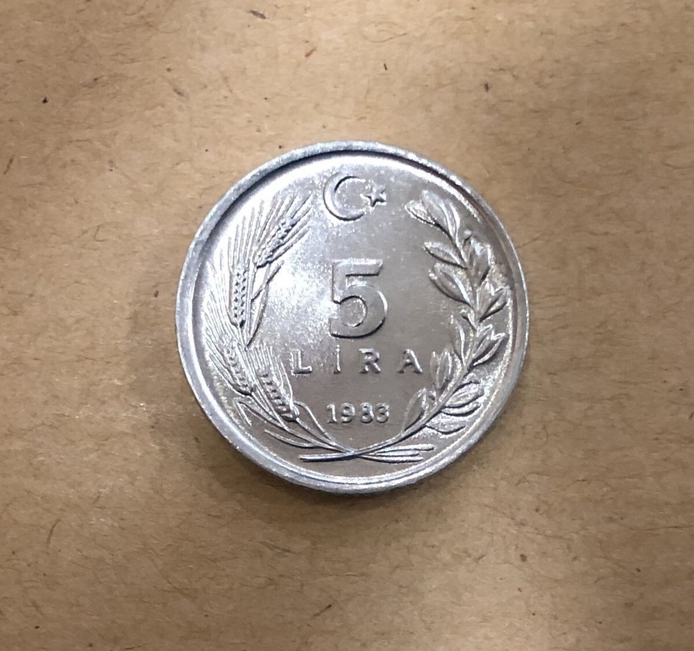 TURKEY-5 LIRA-1983 , UNC .