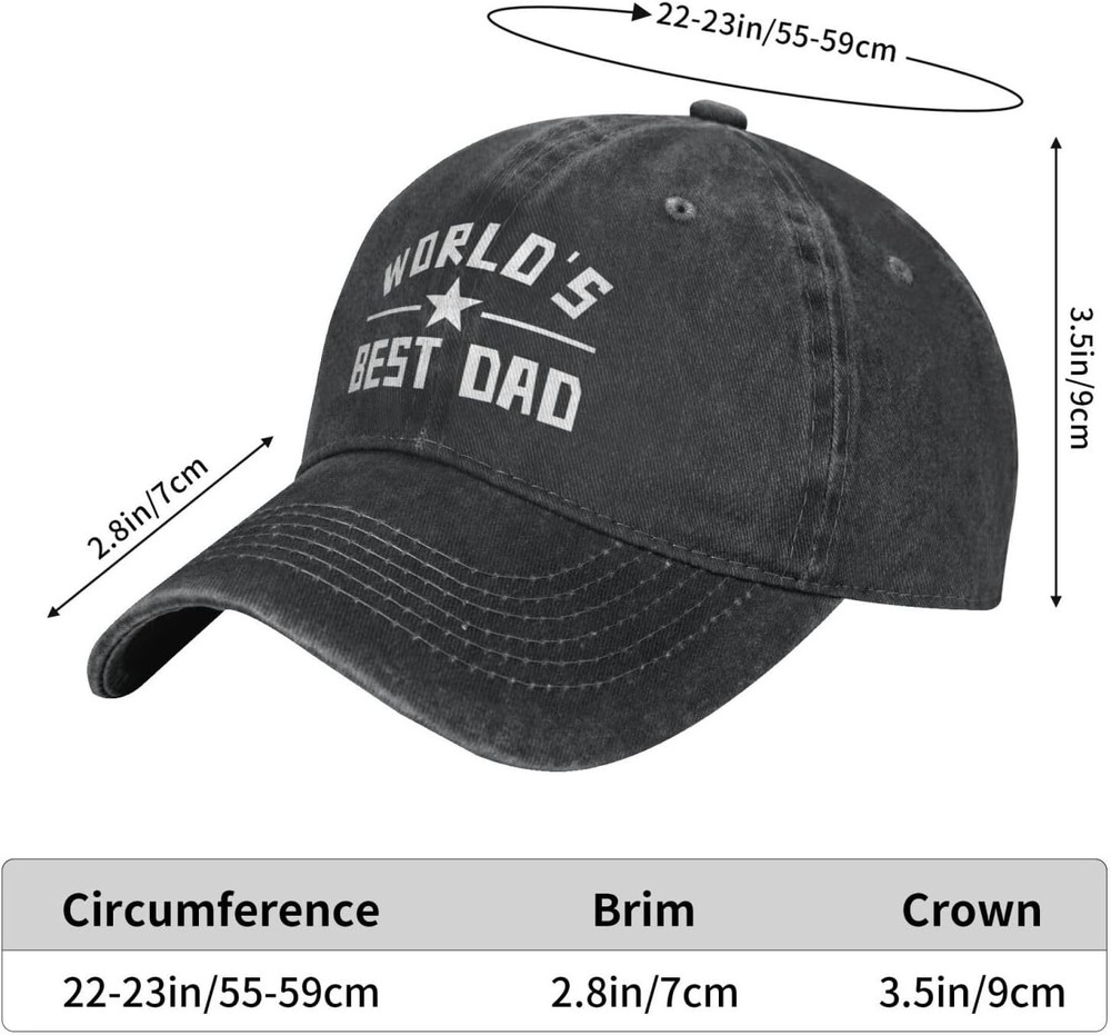 Worlds Best Dad Hat Cotton Adjustable Baseball Cap One Size, Black