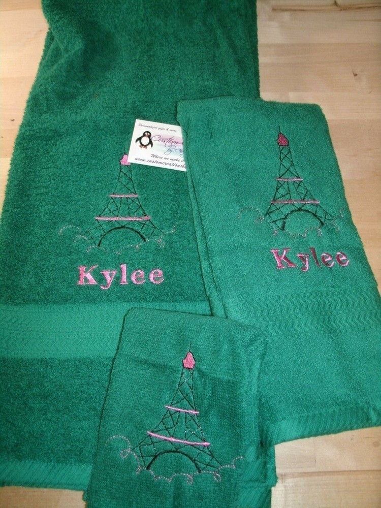 Eiffel Tower Paris Personalized 3 Piece Bath Towel Set Any Color