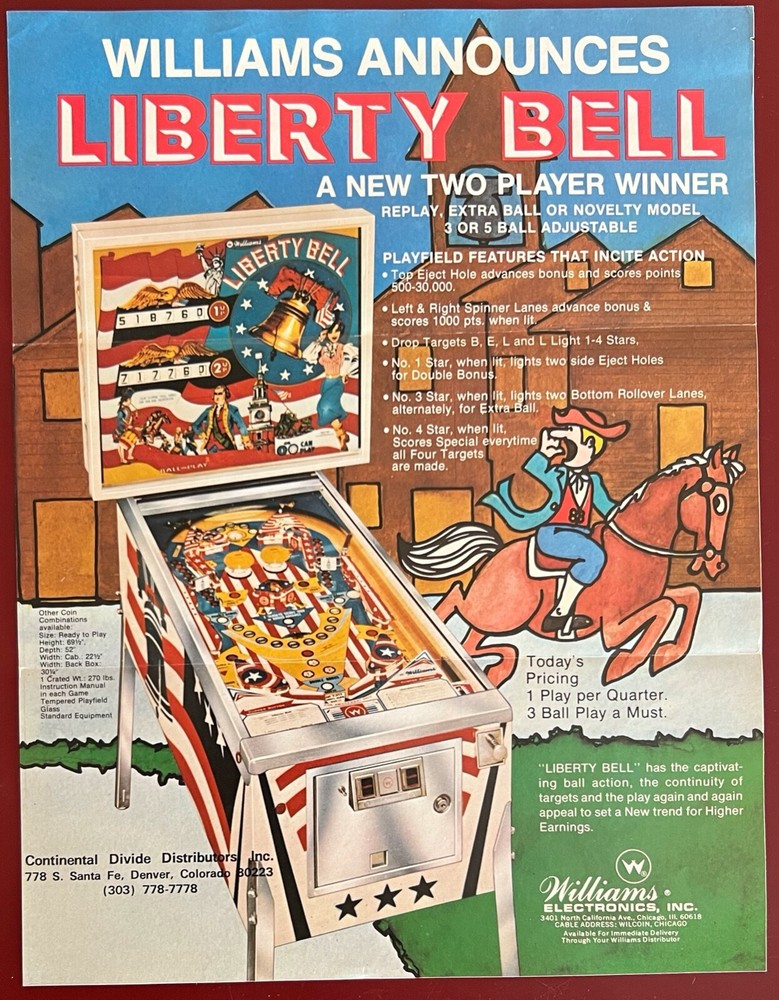 1977 Williams Liberty Bell Original Pinball Flyer