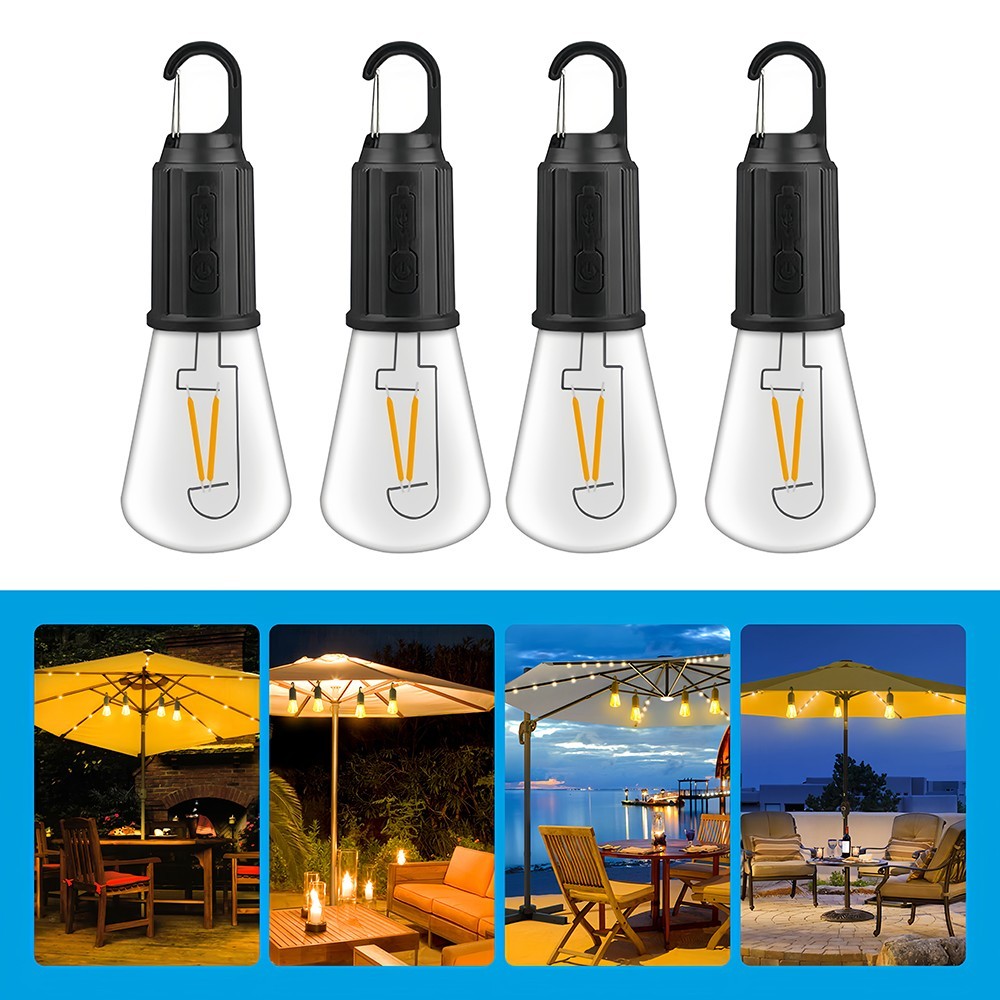 4Pack Rechargeable Hanging Light Bulb Outdoor Camping Lantern LED Emergency Lamp