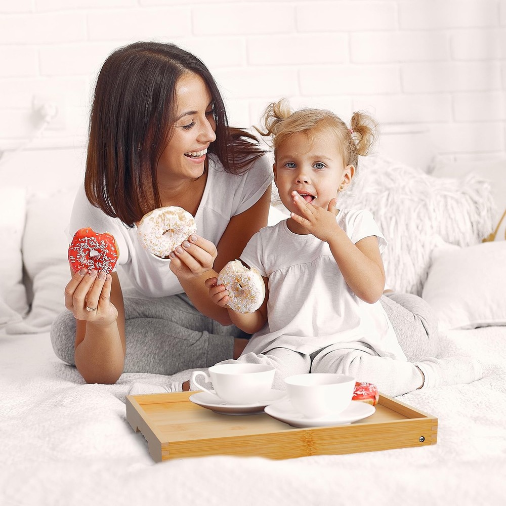 Bamboo Breakfast Tray, Foldable Bed Table For Sofa Eating, Laptop Desk, Medium