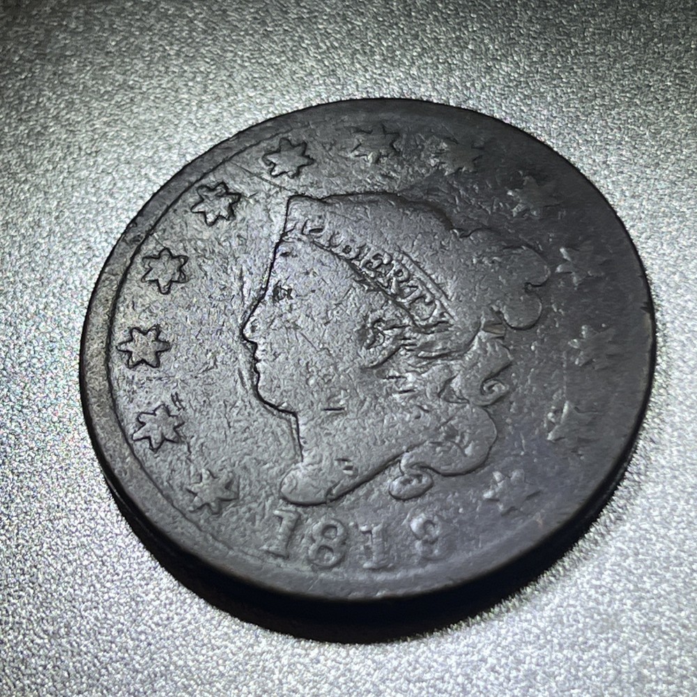 1819/8 Large Cent, Coronet Head, Over-Date