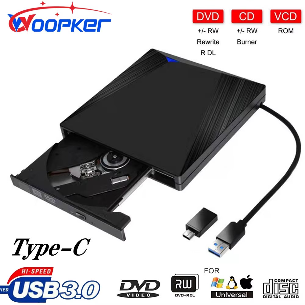 External DVD 3.0 USB Ultra-thin Portable Optical Drive Burner Reader Player Tray