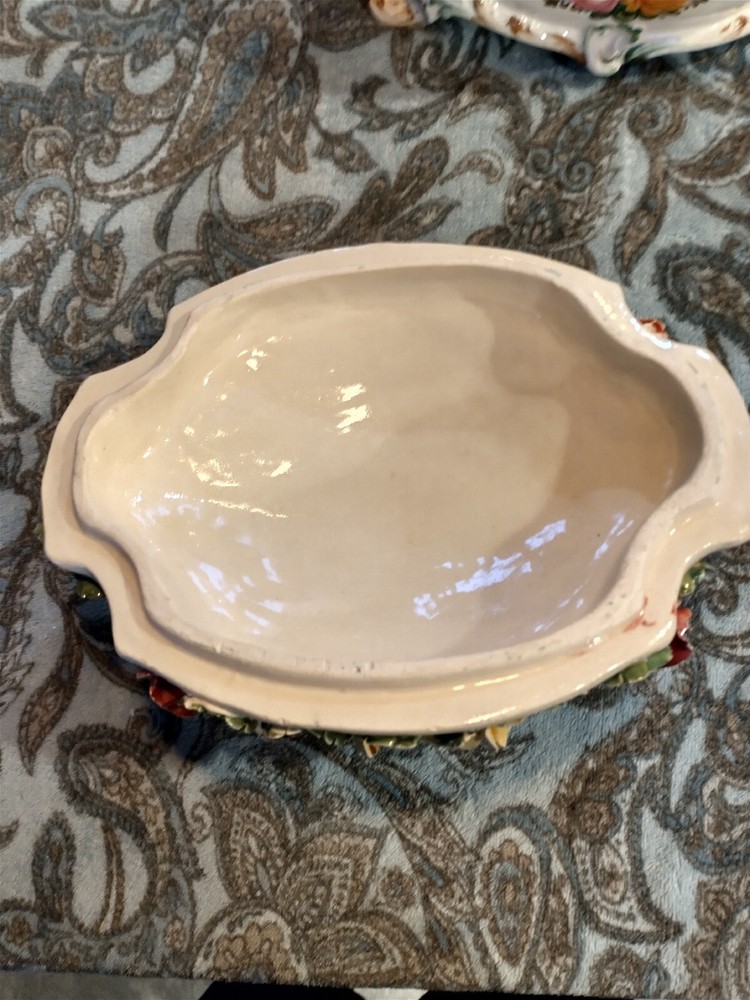 Capodimonte Flowered Bowl And Candlesticks