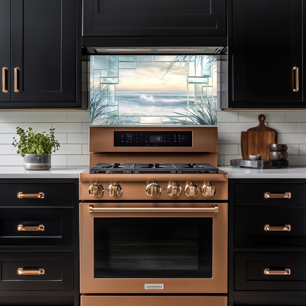 Ocean Landscape Scene Printed Tempered Glass Kitchen Backsplash Splashback Decor