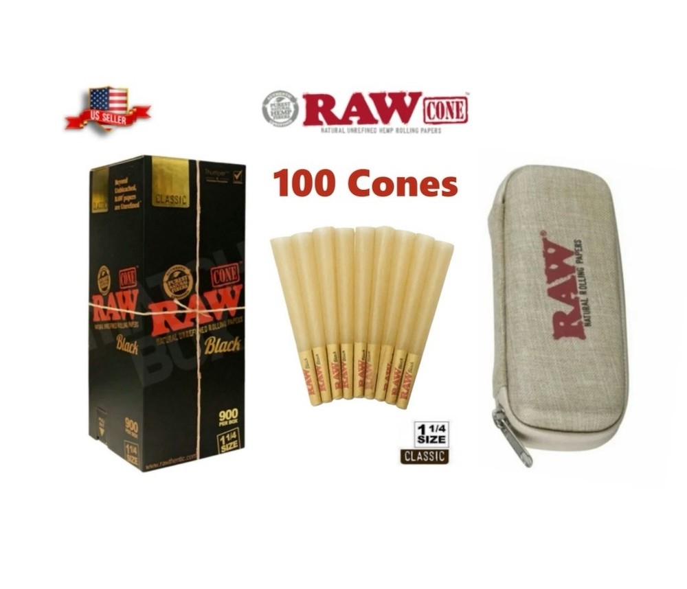 raw BLACK 1 1/4 size pre rolled cone+RAW cone wallet case