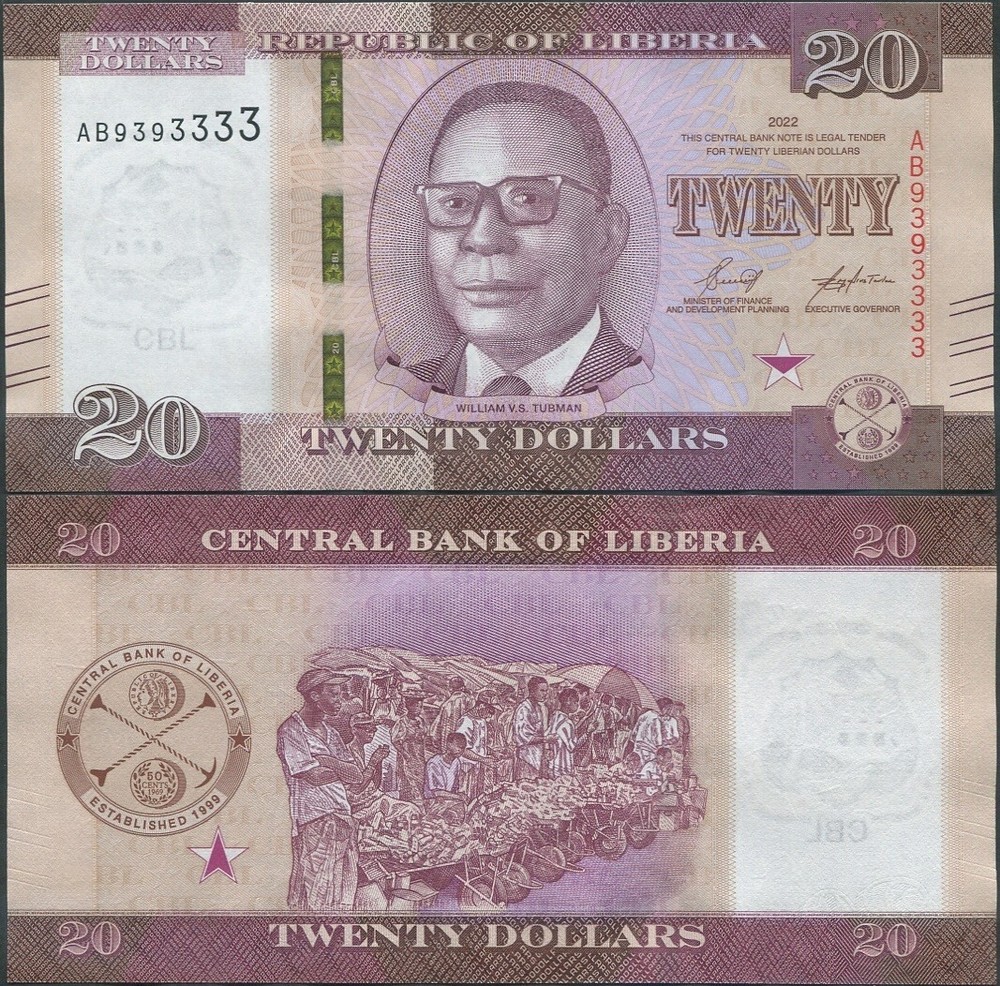 Liberia 20 Dollars 2022 UNC