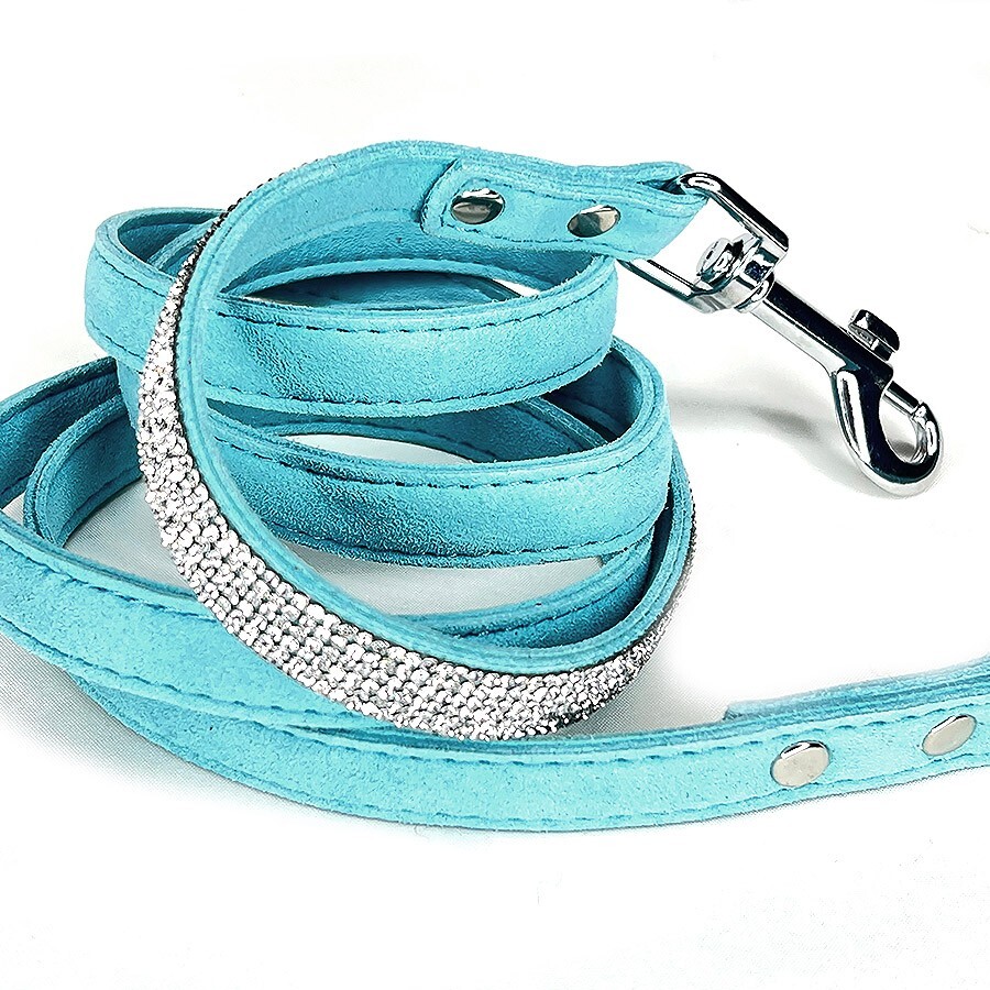 Blue VIP Bling Micro Suede Collar and Leash Set