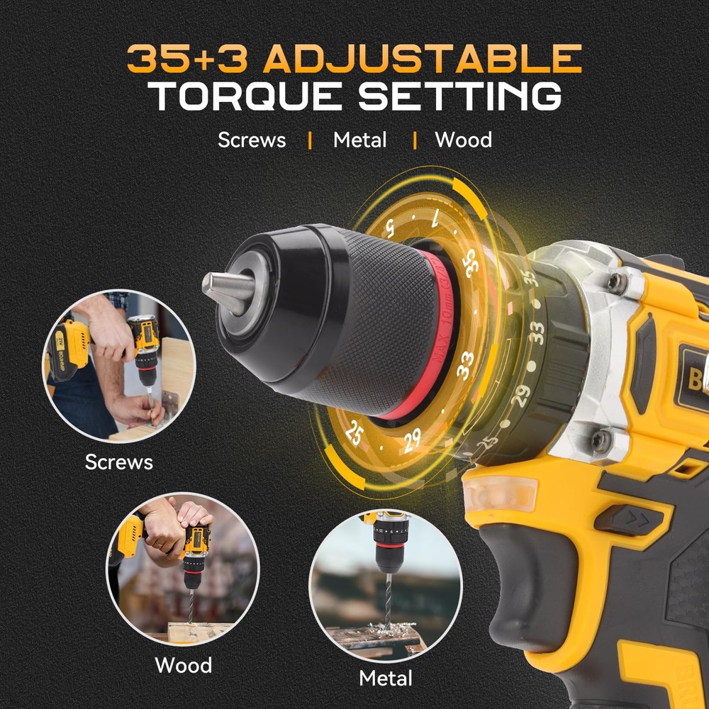 3/8" Brushless Compact Drill Tool Set, 85N.m 21V Cordless Drill Box with 2 * ...