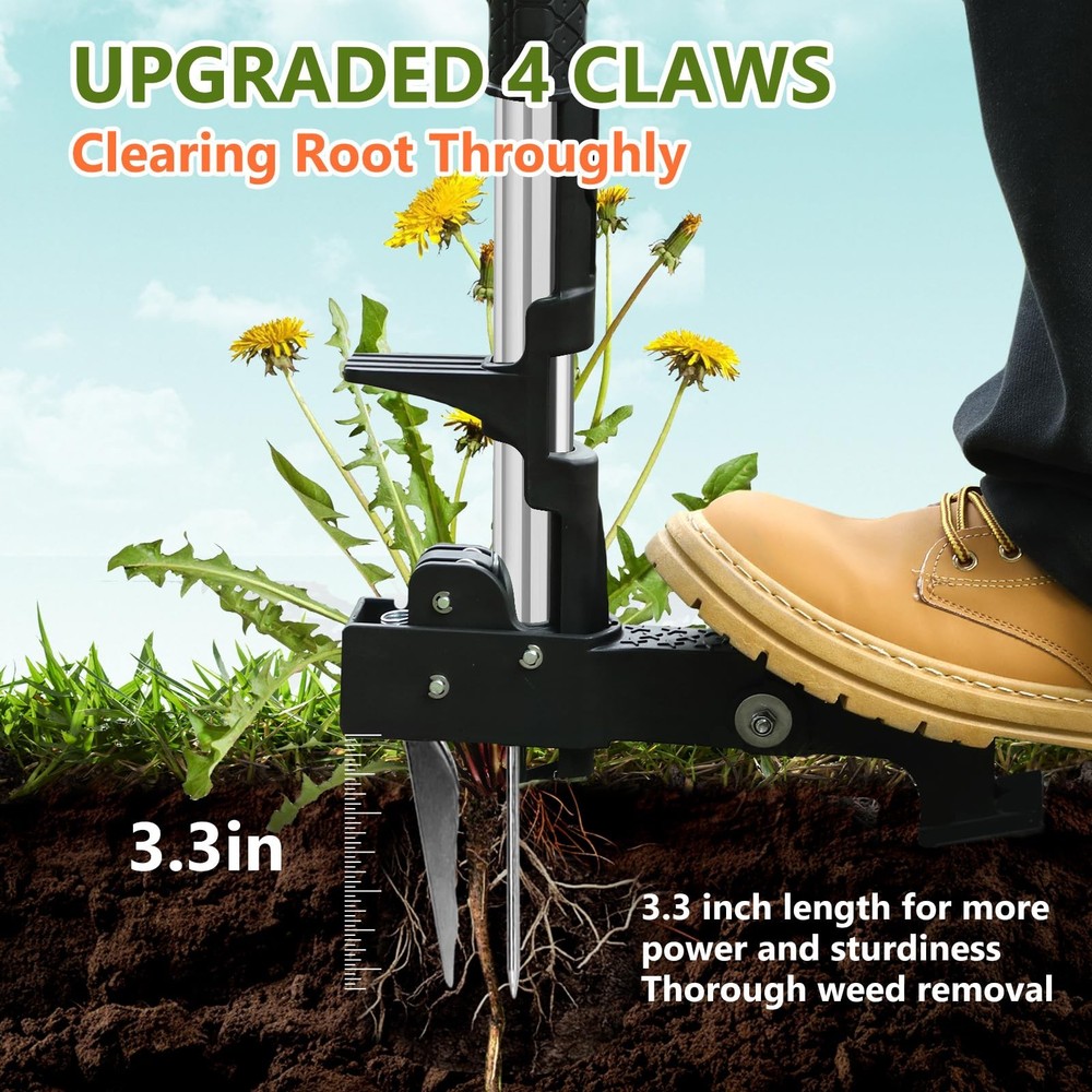 Weed Puller Tool, 4-Claw Stand Up Weed Puller Tool with Long Handle, Adjustab...