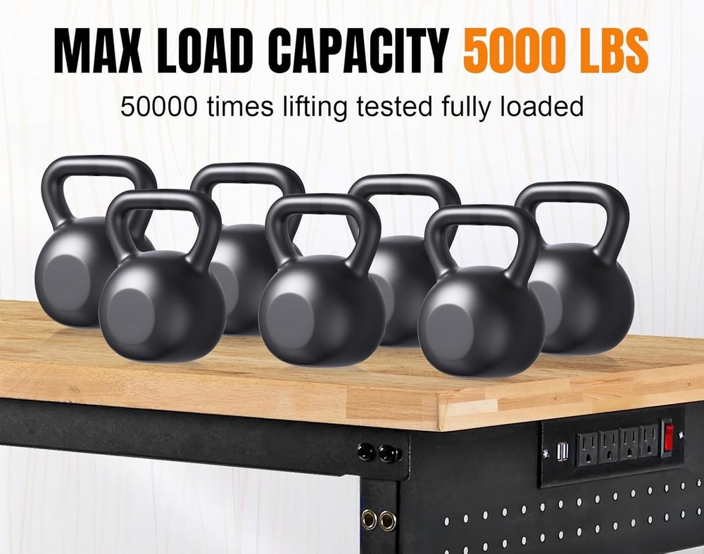 96”Adjustable Work Bench, 5000 LBS Capacity Heavy Duty Workbench with Power Outl