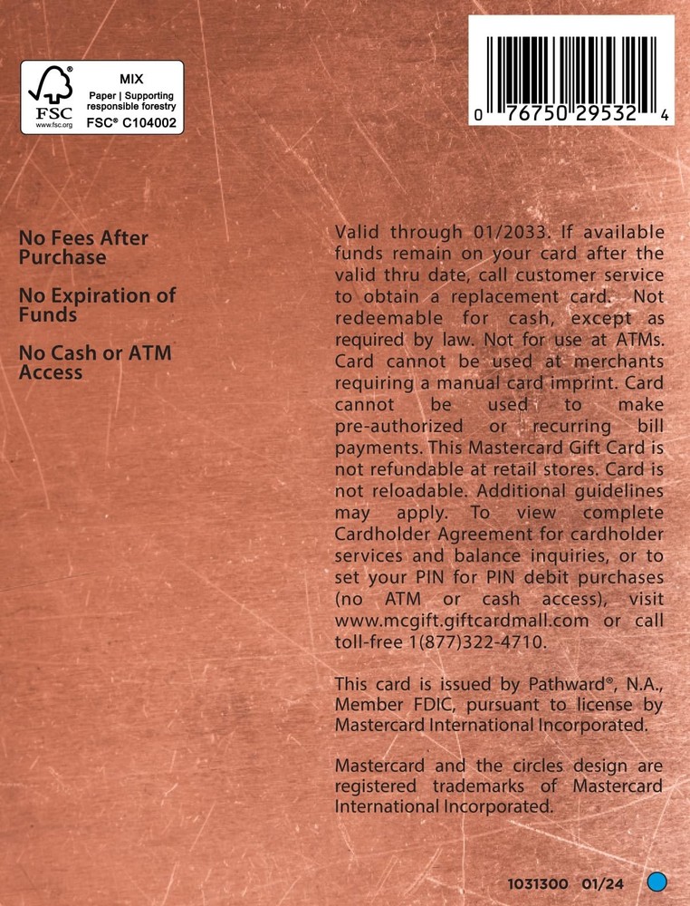 MasterCard Physical Gift Card -$25 (plus $3.95 Purchase Fee)