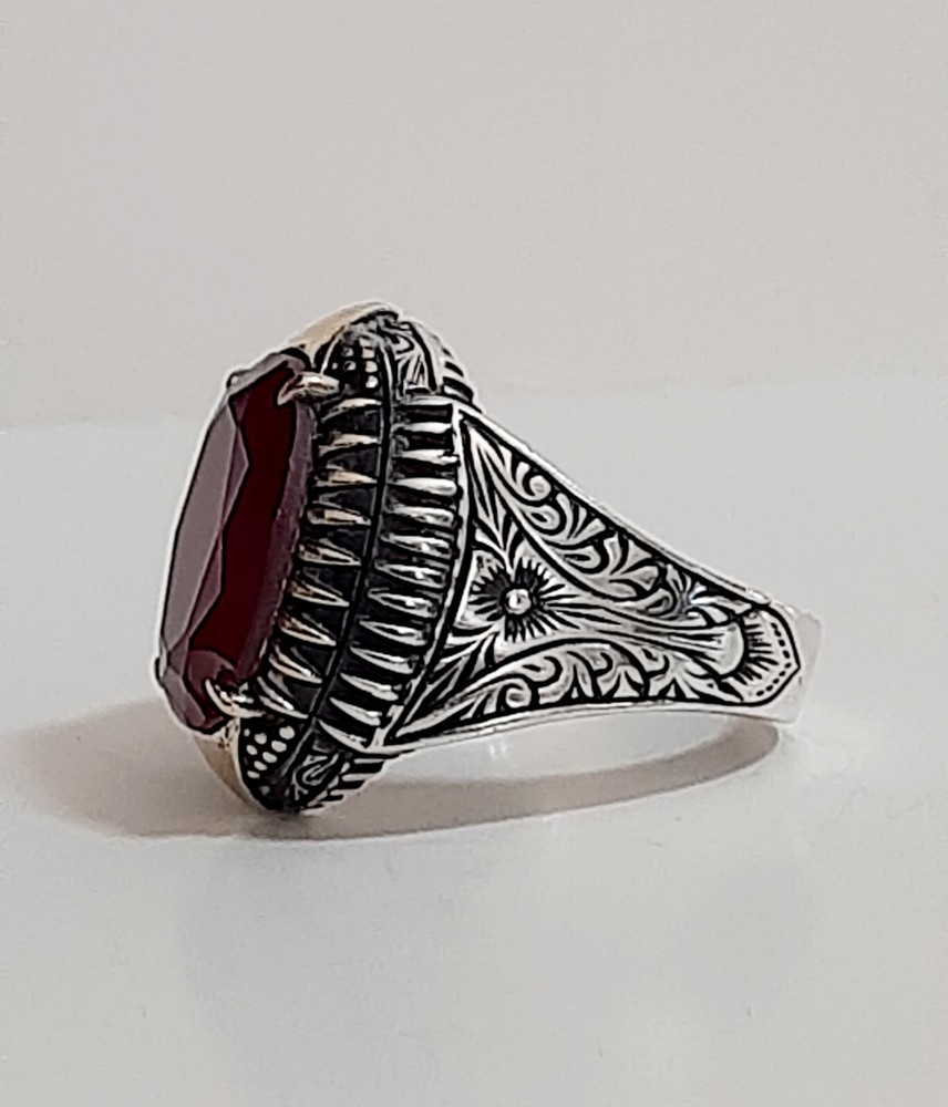 Men 925 Silver Ring Solitaire Ruby Spinel Ring Man Sterling $