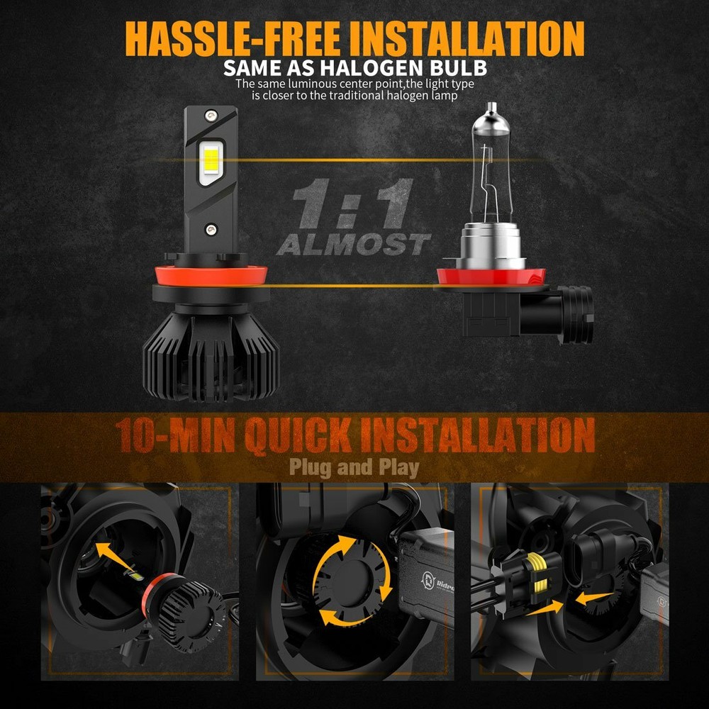 Ridroid H11 LED Headlight Conversion Kit Low Beam Bulb Super Bright 6000K White