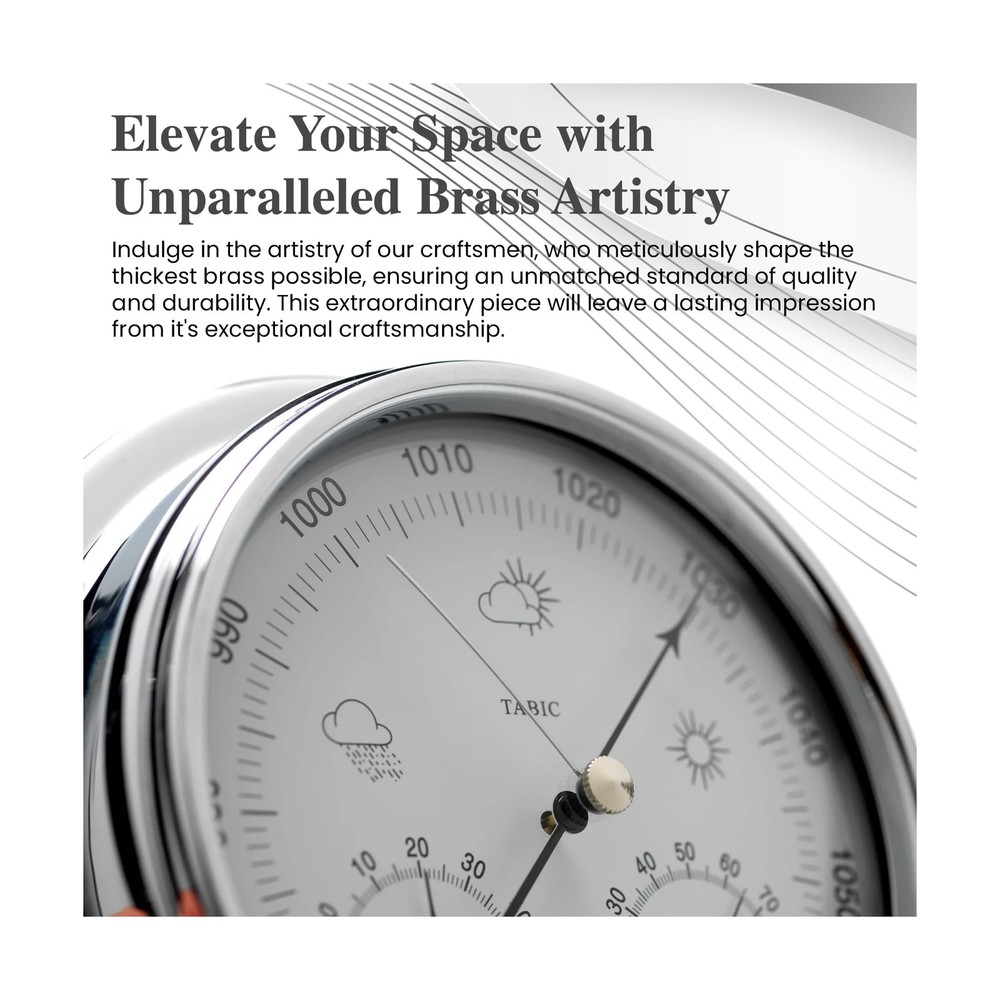 Chrome Barometer with Built-in Hygrometer &Thermometer - Analog Weather Stati...