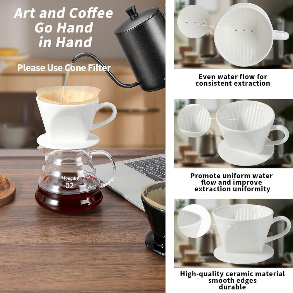 Ceramic Pour Over Coffee Maker Dripper with 3 Holes Flat Bottom