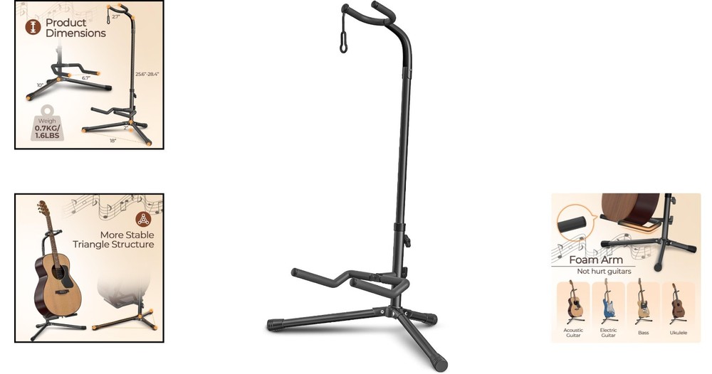 Adjustable Guitar Stand - Safe & Portable for Electric and Classical Instruments