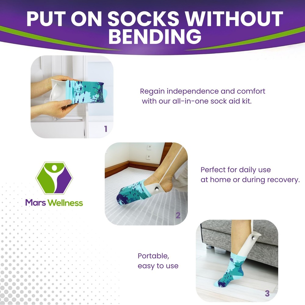 Molded Sock Aid Donner Kit - Remover and + Remover, White