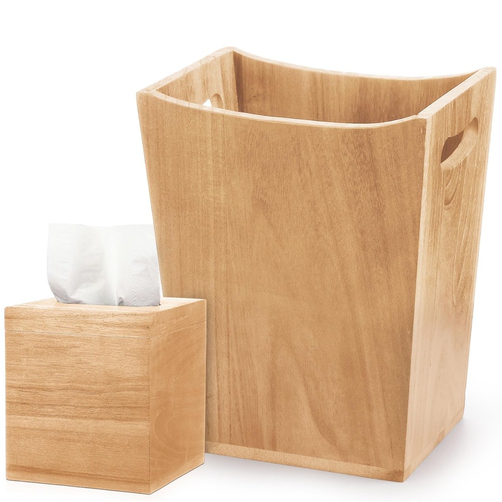 2 Pcs Trash Can Wastebaskets and Tissue Box Set Rectangular Trash Basket Garb...