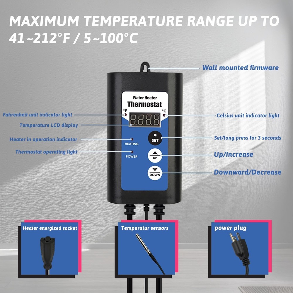 1300W Immersion Water Heater Portable Electric Hot Tub & Bucket Submersible W...
