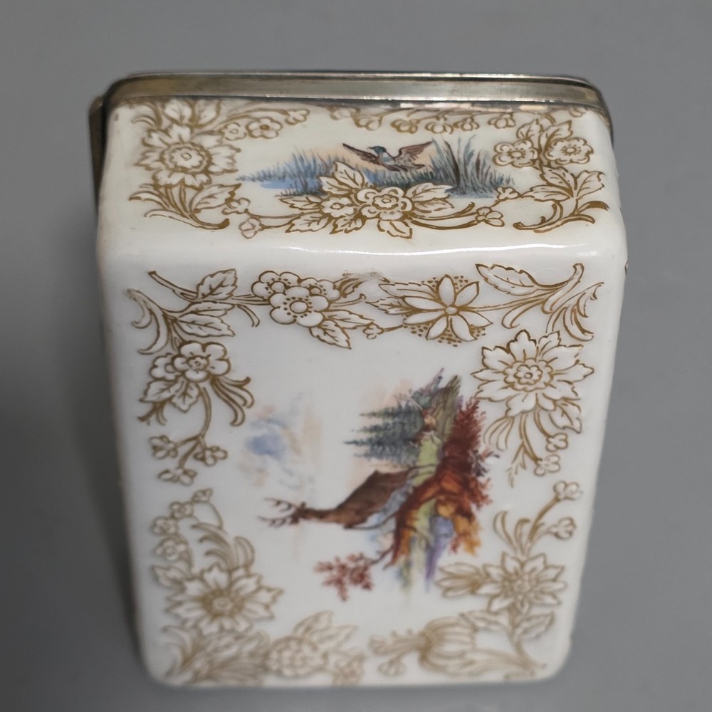Very Fine Antique KPM table snuff box silver mount